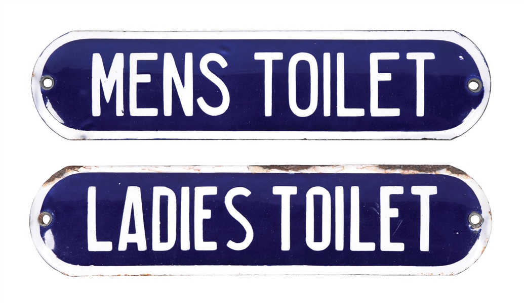 SET OF TWO: LADIES & MENS TOILET PORCELAIN REST ROOM SIGNS. 