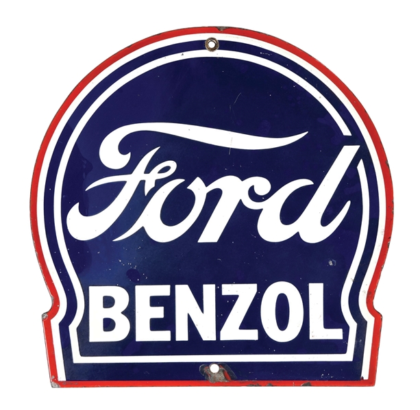 RARE FORD BENZOL GASOLINE PORCELAIN PUMP PLATE SIGN. 