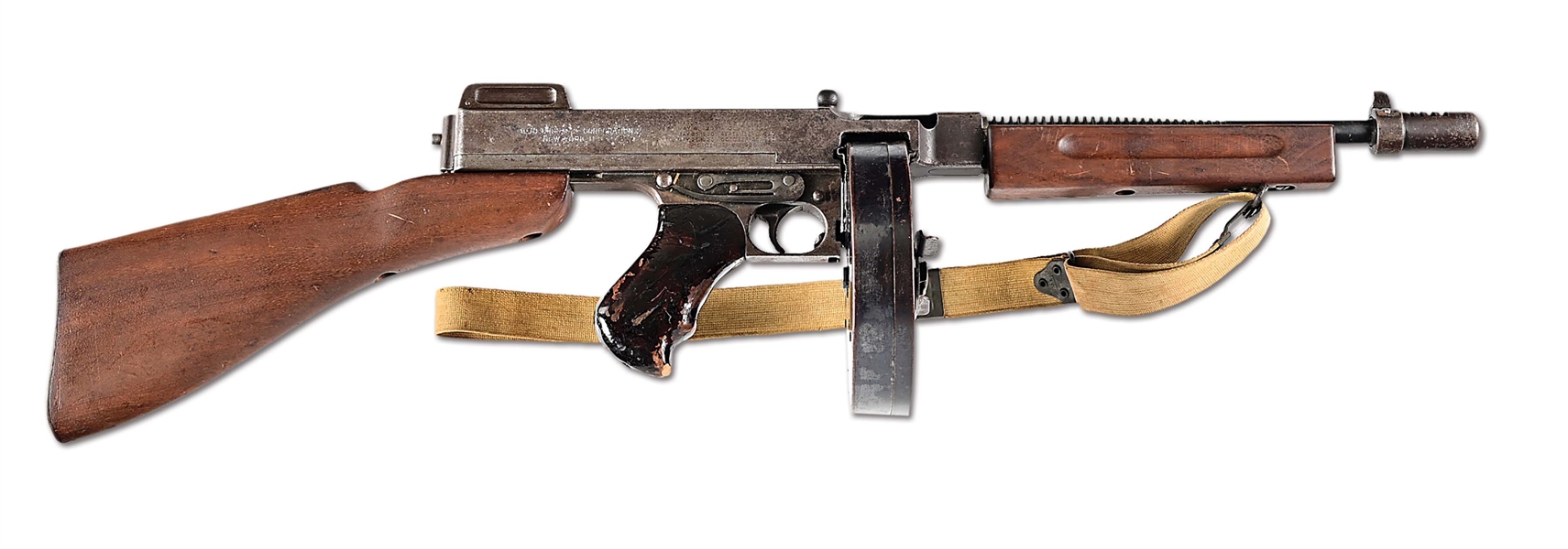 (N) COLT THOMPSON 1921/28 NAVY OVERSTAMP MACHINE GUN WITH SLING SWIVELS AND HORIZONTAL FOREND (CURIO & RELIC).