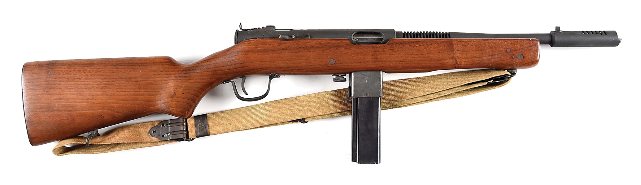 (N) HARRINGTON AND RICHARDSON REISING MODEL 50 MACHINE GUN WITH ATTRACTIVE WOOD (CURIO AND RELIC).