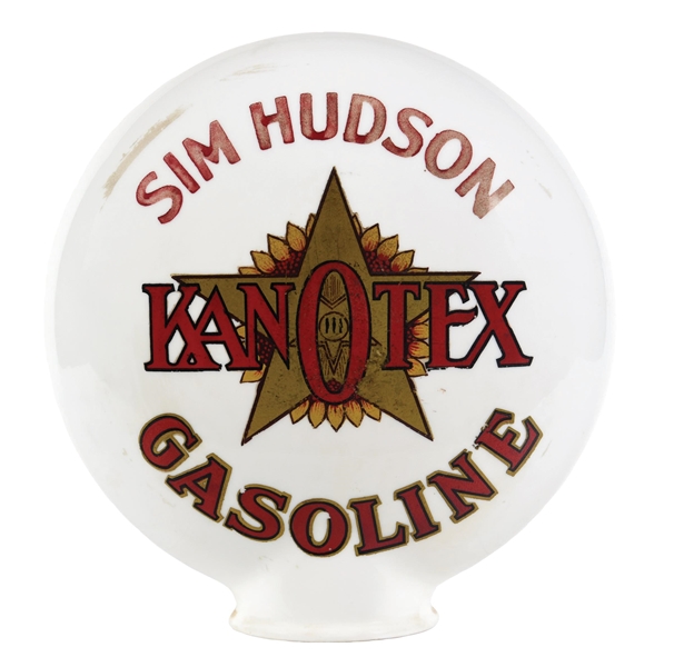 KANOTEX "SIM HUDSON" GASOLINE ONE PIECE ETCHED GLOBE. 