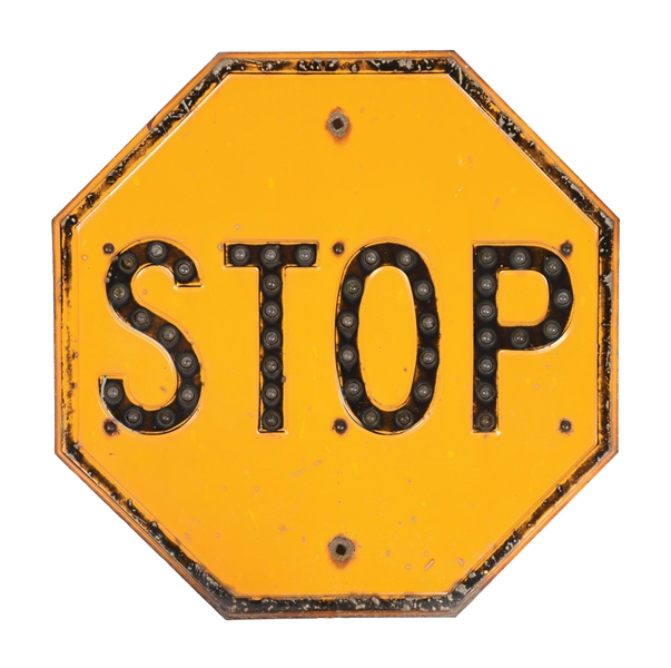 YELLOW ENAMEL PAINT STOP SIGN.