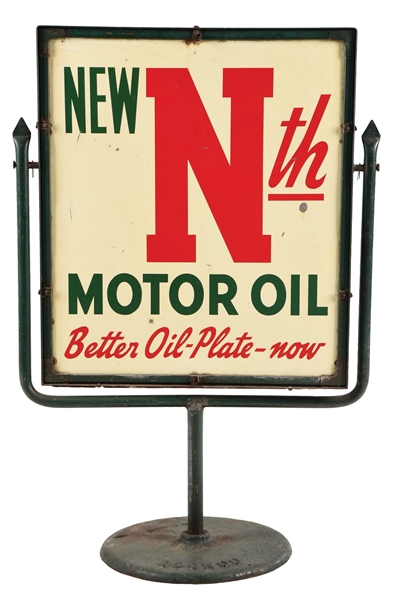 CONOCO NEW "NTH" MOTOR OIL SIGN W/ SWINGING STAND.