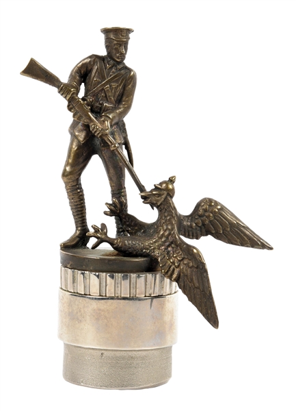 SOLDIER W/ EAGLE DECORATIVE AUTOMOBILE HOOD ORNAMENT. 