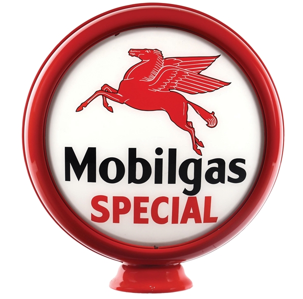 MOBILGAS SPECIAL 15" SINGLE GLOBE LENS W/ PEGASUS GRAPHIC ON METAL HIGH PROFILE BODY. 