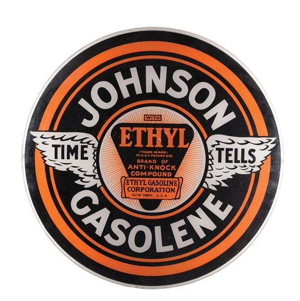 JOHNSON ETHYL GASOLENE SINGLE 13.5" GLOBE LENS W/ WING GRAPHICS.