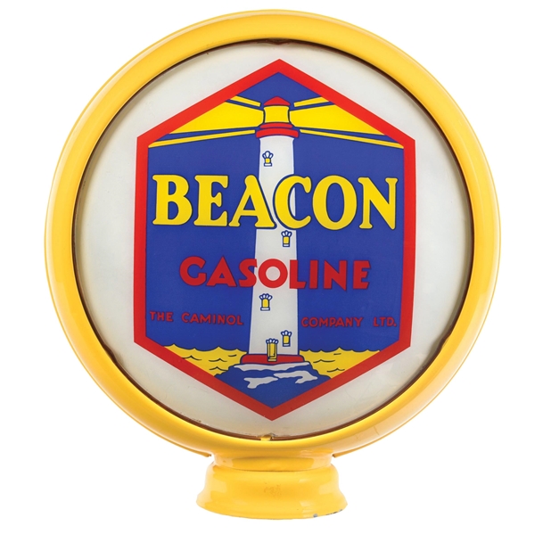 RARE BEACON GASOLINE 15" GLOBE LENS ON METAL HIGH PROFILE BODY. 