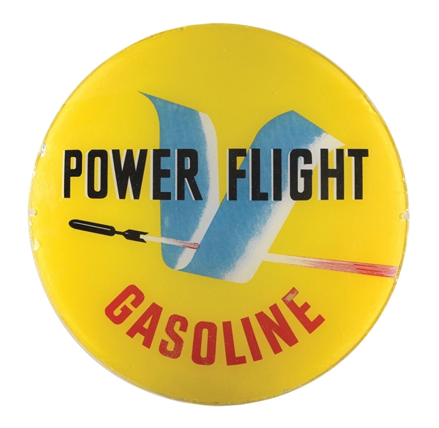 POWER FLIGHT GASOLINE SINGLE 13.5" GLOBE LENS W/ TORPEDO GRAPHIC.