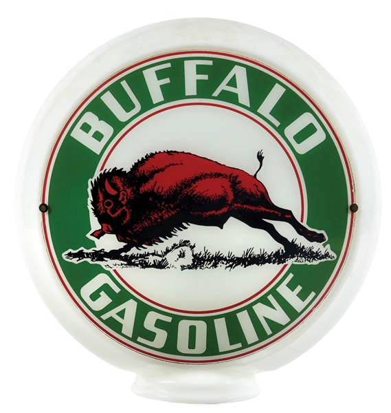 BUFFALO GASOLINE SINGLE 13.5" GLOBE LENS ON NARROW MILK GLASS BODY.