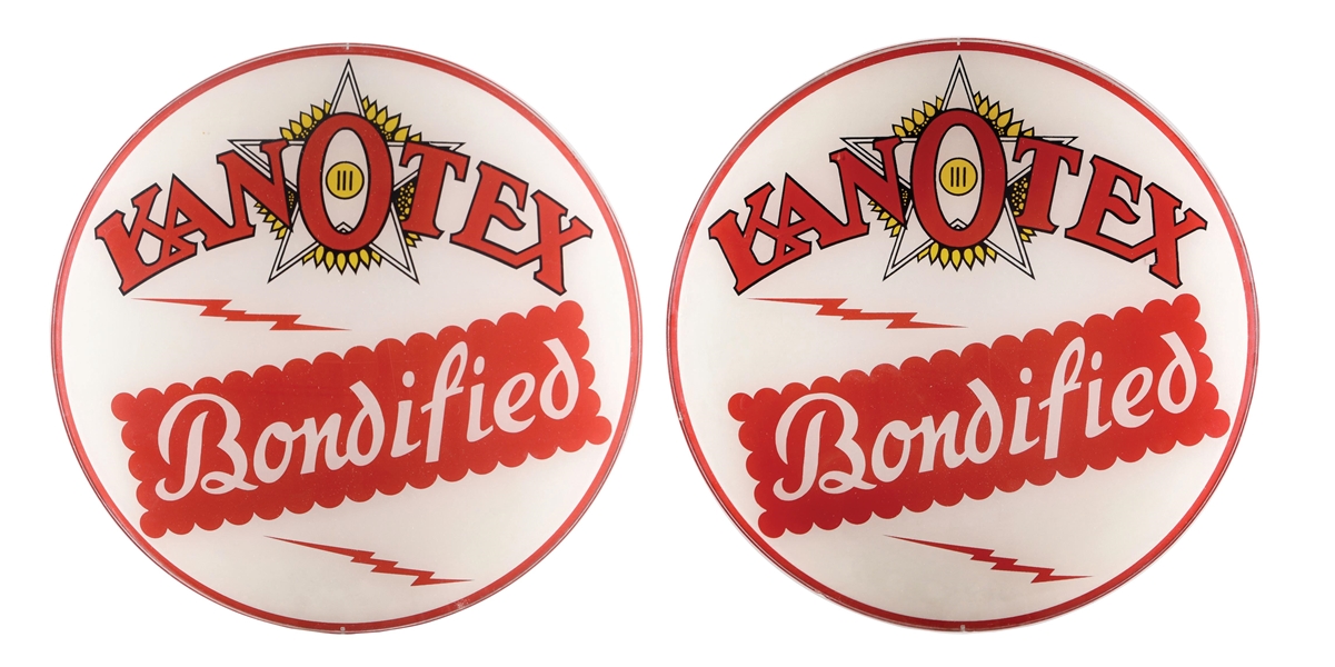 SET OF 2: KANOTEX BONDIFIED GASOLINE 13.25" GLOBE LENSES.