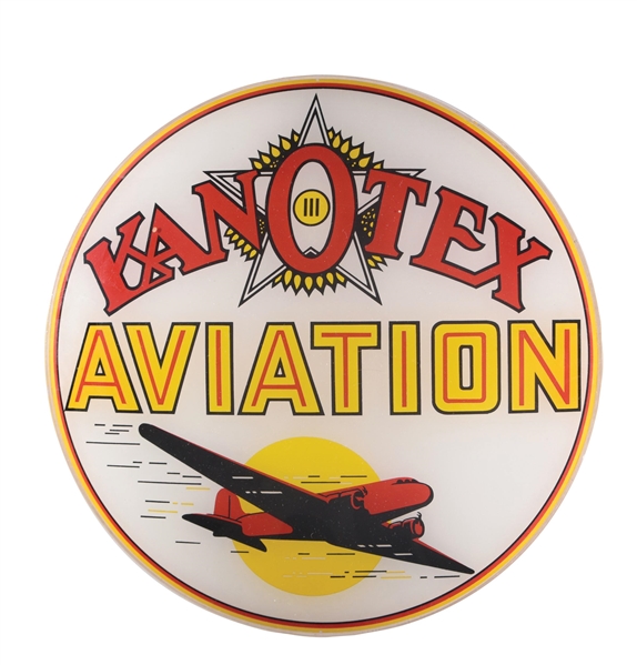 KANOTEX AVIATION GASOLINE SINGLE 13.25" GLOBE LENS W/ AIRPLANE GRAPHIC. 