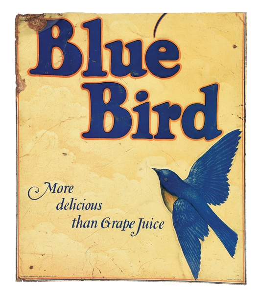 TIN BLUE BIRD SIGN W/ BLUEJAY GRAPHIC