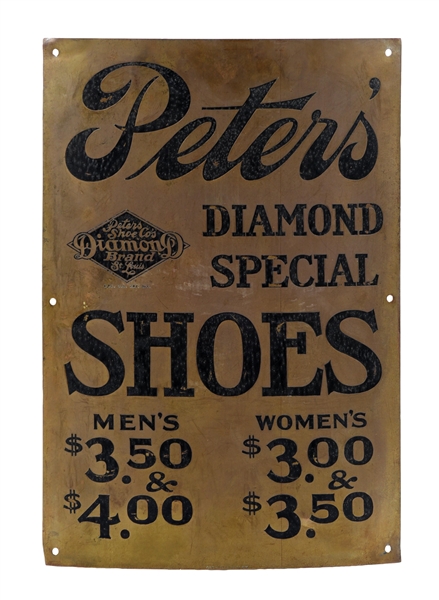 PETERS DIAMOND SPECIAL SHOES BRASS SIGN