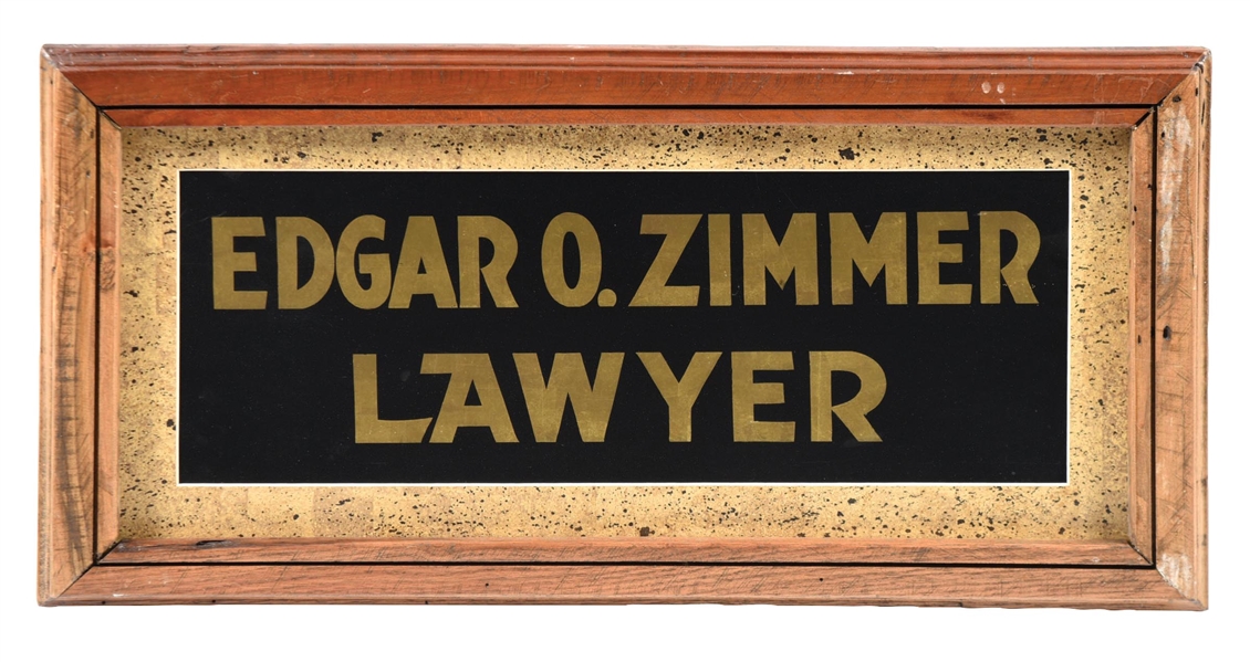 REVERSE GLASS SIGN ADVERTISING EDGAR O. ZIMMER LAWYER