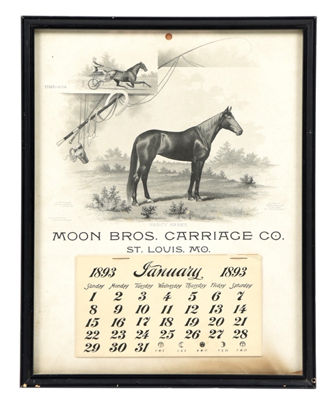 1893 CALENDAR ADVERTISING MOON BROS. CARRIAGE CO.