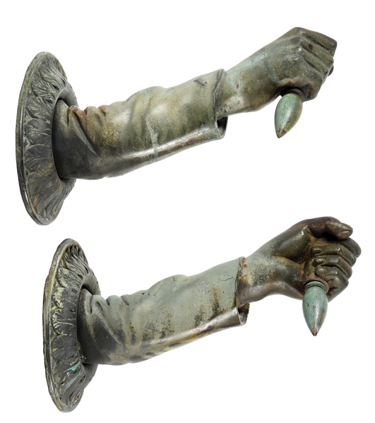 PAIR OF FIGURAL CAST IRON WALL SCONCES 