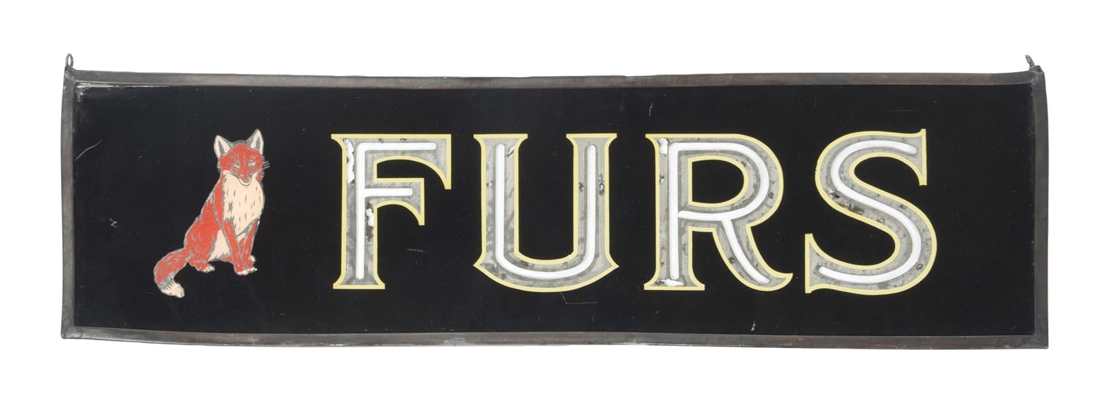 REVERSE PAINTED GLASS SIGN ADVERTISING FURS