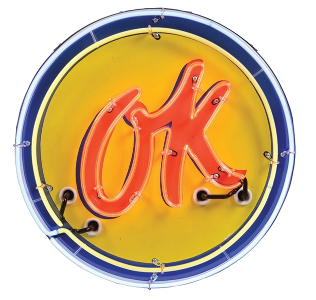 OK USED CARS SINGLE-SIDED PORCELAIN NEON SIGN