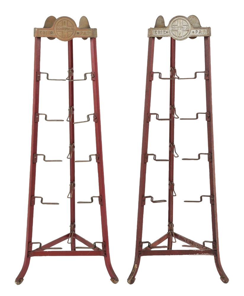 PAIR OF ORIGINAL GRISWOLD CAST IRON STORE DISPLAY STANDS