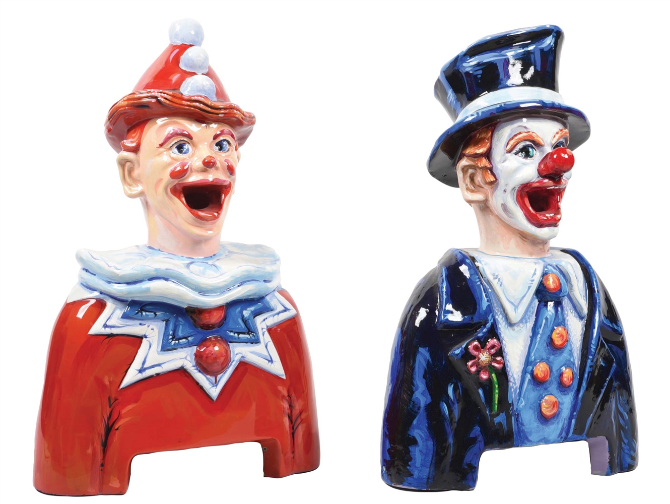 PAIR OF PAINTED PLASTIC CLOWN BUSTS