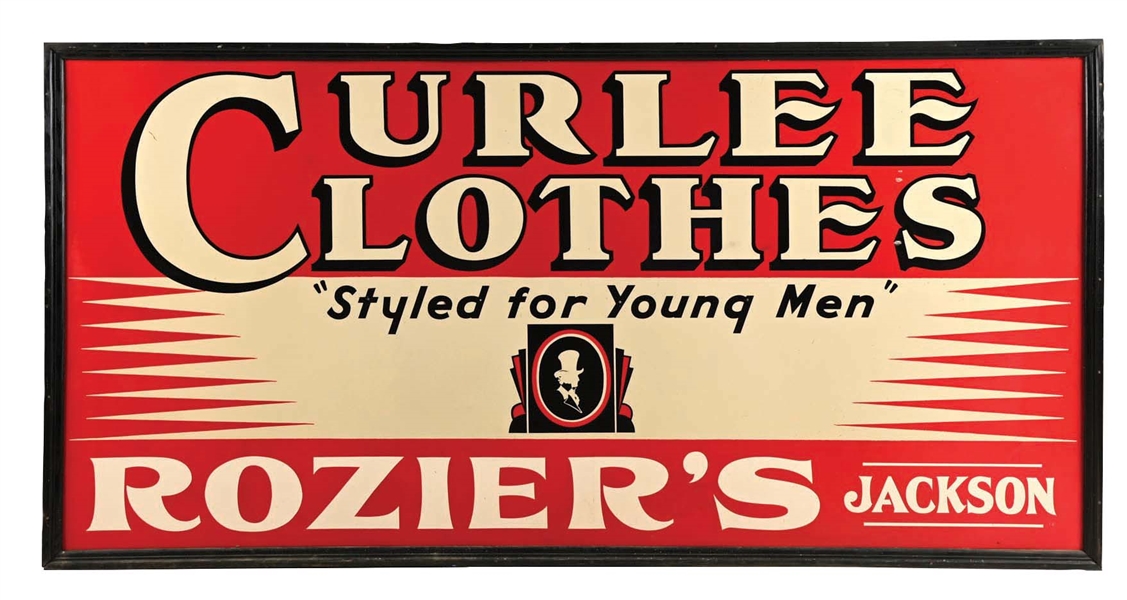 TIN CURLEE CLOTHES "STYLED FOR YOUNG MEN" SIGN