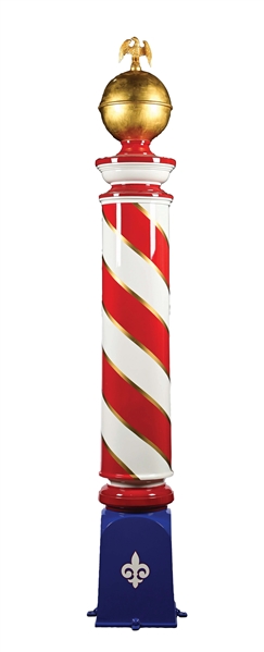 LARGE BARBER POLE WITH GOLD EAGLE TOPPER