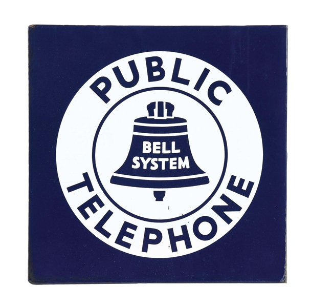 BELL SYSTEM PUBLIC TELEPHONE PORCELAIN FLANGE SIGN