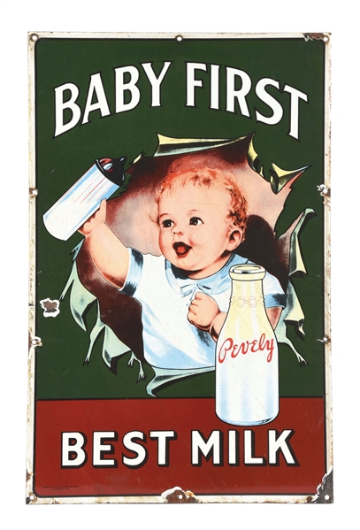 PORCELAIN DAIRY SIGN ADVERTISING PEVELY MILK