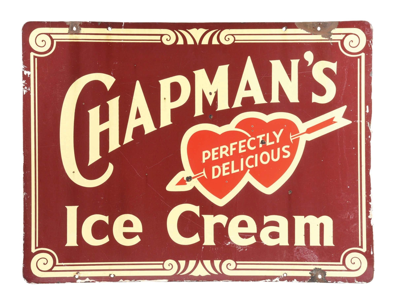 DOUBLE-SIDED PORCELAIN SIGN ADVERTISING CHAPMANS ICE CREAM