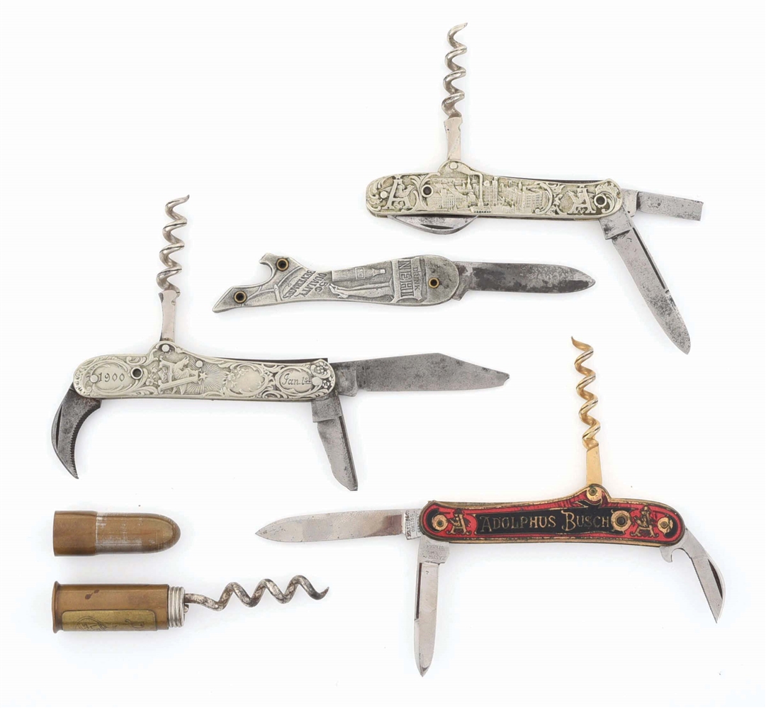 COLLECTION OF 4 POCKET KNIVES & CORKSCREW