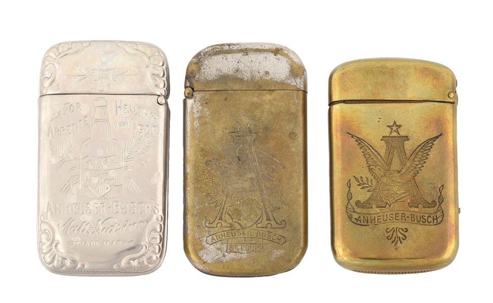 COLLECTION OF 3: ANHEUSER BUSCH MATCH SAFES