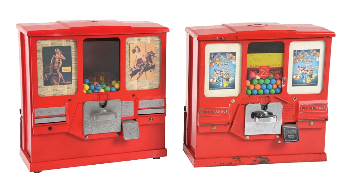 PAIR OF PREMIER CARD & GUM VENDING MACHINES