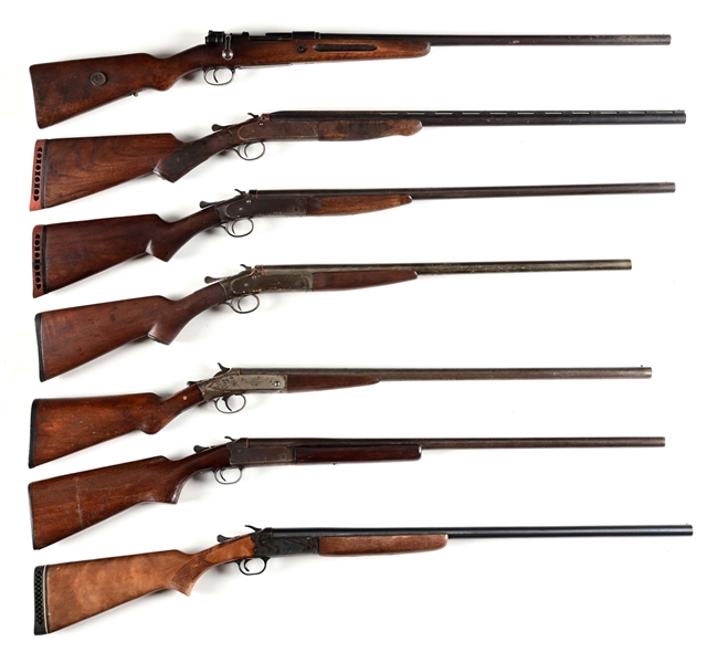 (C) LOT OF 7: BOLT ACTION AND BREAK ACTION SHOTGUNS.