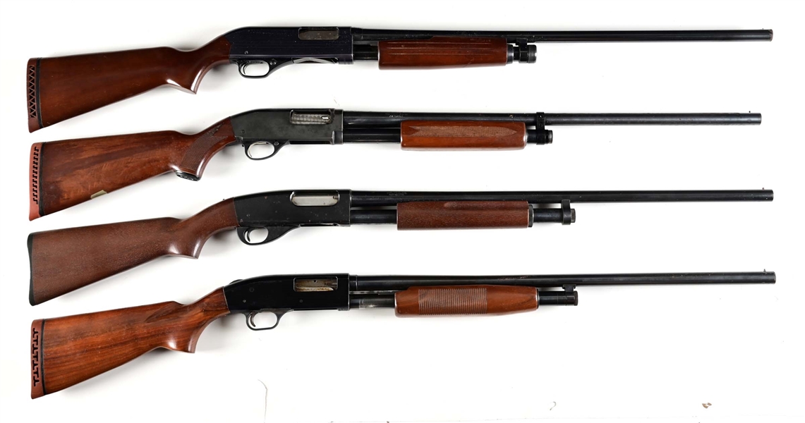 (C) LOT OF 4: VINTAGE SLIDE ACTION SHOTGUNS.