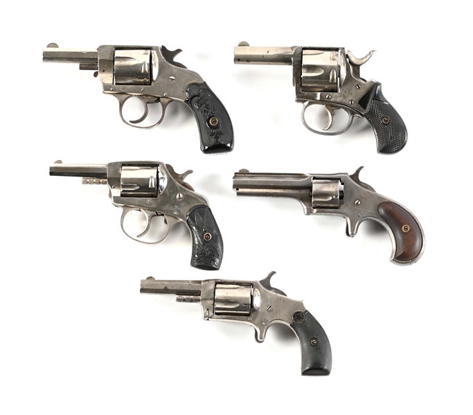 (A) LOT OF 5: ANTIQUE REVOLVERS.