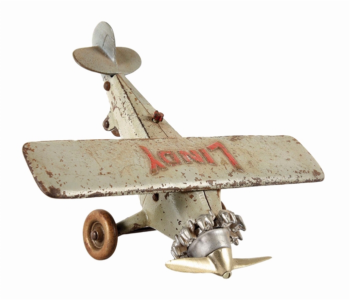 CAST IRON HUBLEY LINDY MEDIUM-SIZE TOY AIRPLANE 