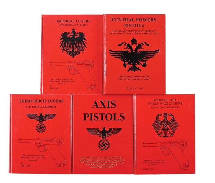 SET OF 5 BOOKS COVERING LUGERS AND THEIR ACCESSORIES, BY JAN C. STILL 