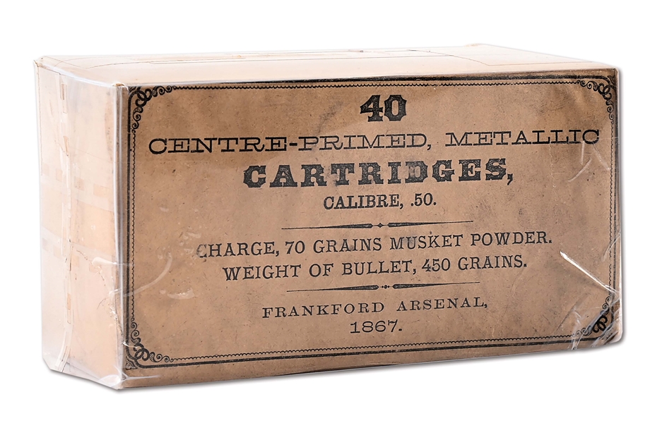 1867 DATED FRANKFORD ARSENAL CENTRE PRIMED METALLIC .50-70 CARTRIDGES.