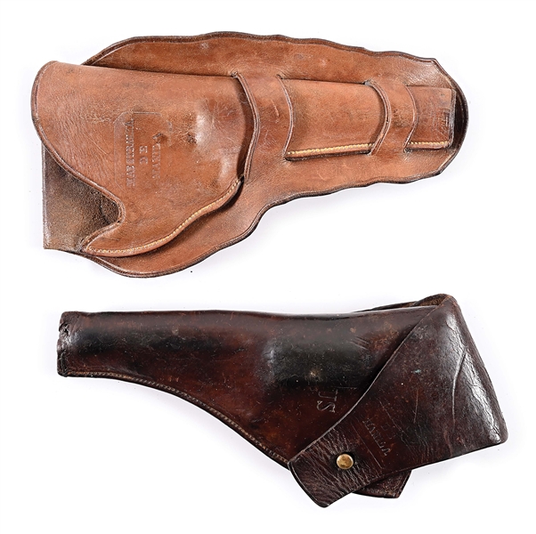 LOT OF 2: M1892 TYPE 1 MAESTRANZA DE MANILA HOLSTER AND MANILA STAMPED MEXICAN LOOP HOLSTER.