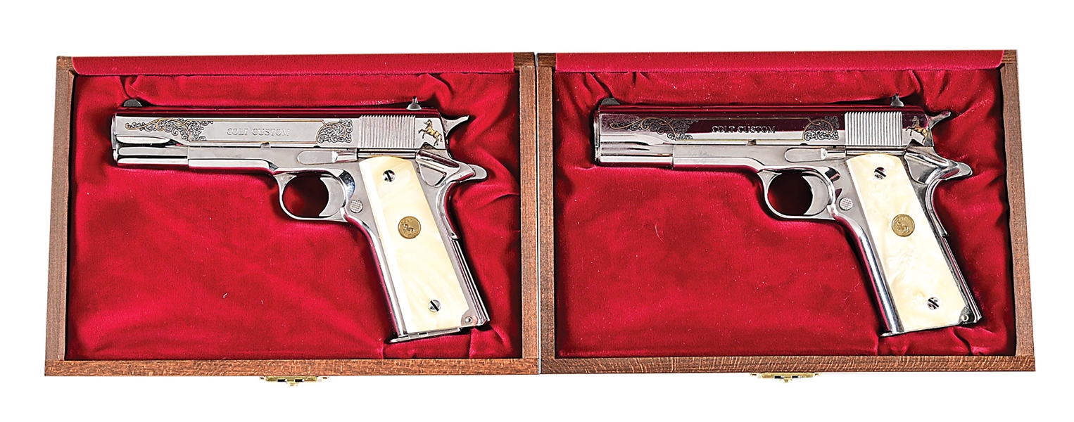 (M) CONSECUTIVE SERIAL NUMBERED PAIR OF COLT ELCEN CUSTOM 1911 SEMI AUTOMATIC PISTOLS. 