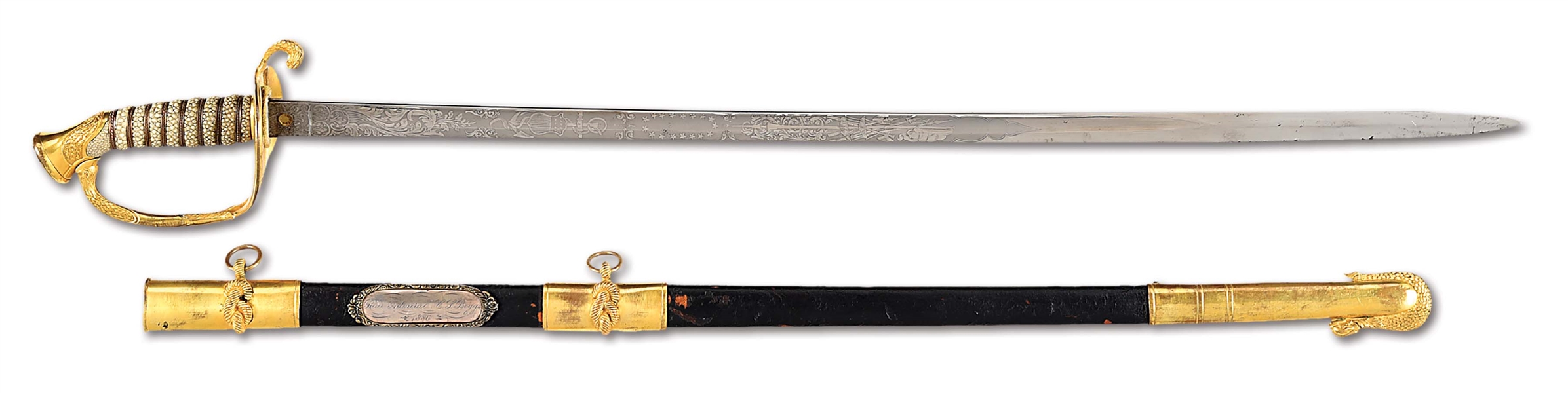 M1852 NAVAL OFFICERS SWORD PRESENTED TO REAR ADMIRAL CHARLES S. BOGGS.