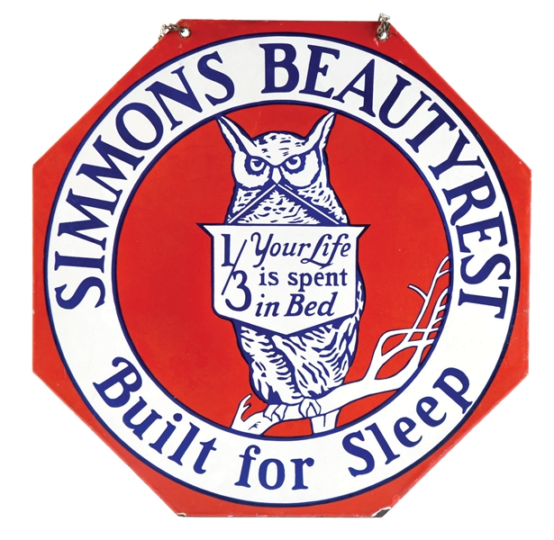 PORCELAIN SIMMONS BEAUTYREST SIGN W/ OWL GRAPHIC