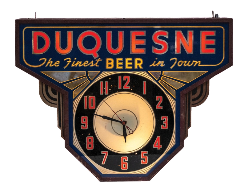 DUQUESNE REVERSE PAINTED GLASS LIGHTED CLOCK