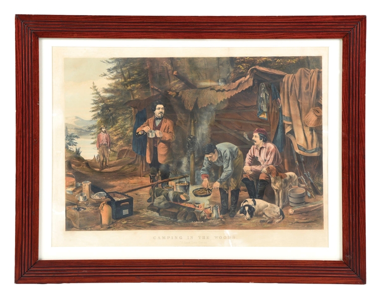 CAMPING IN THE WOODS PAPER LITHOGRAPHED W/ EARLY CAMPING GRAPHICS