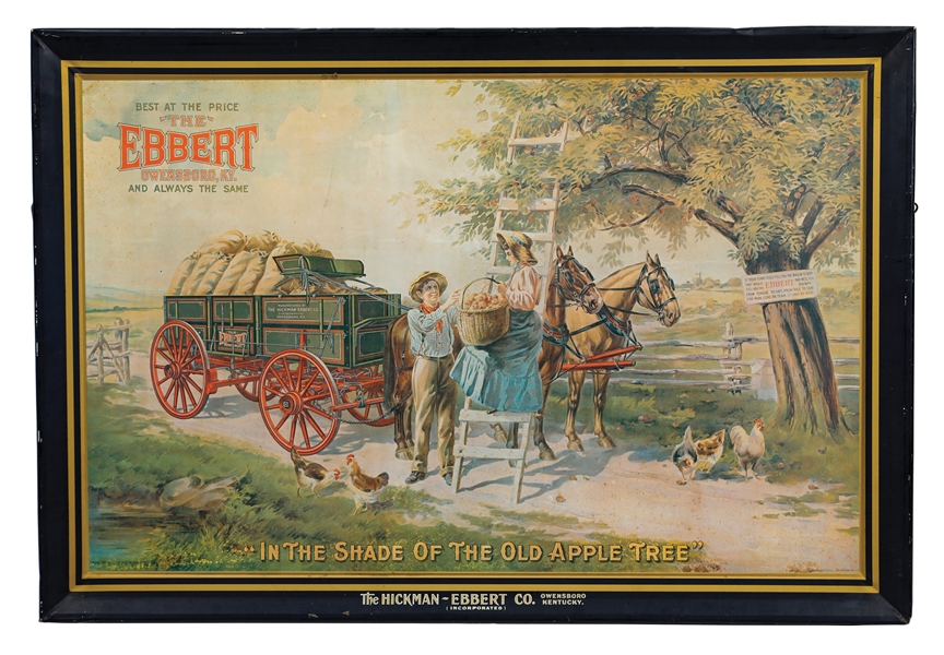 THE HICKMAN & EBBERT CO. SELF-FRAMED TIN LITHOGRAPHED W/ WAGON GRAPHIC