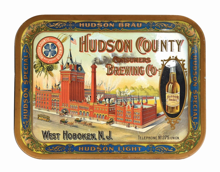 HUDSON COUNTY CONSUMERS BREWING CO. FACTORY SCENE BEER TRAY