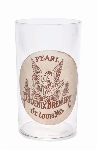 PHOENIX BREWERY PEARL BEER ENAMELED BEER GLASS