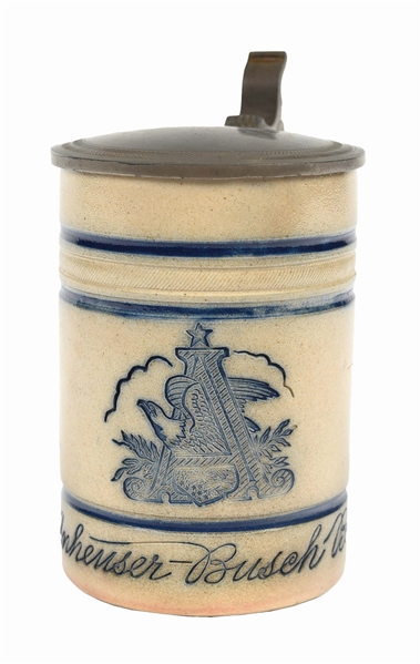 ANHEUSER-BUSCH BREWING ASSOCIATION STONEWARE PEWTER LID STEIN