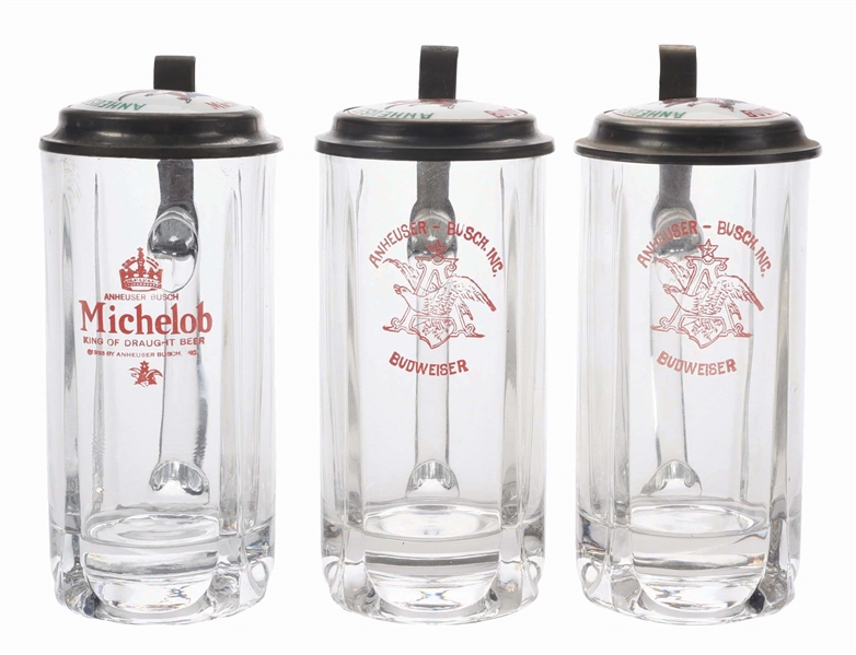 LOT OF 3: ANHEUSER-BUSCH BUDWEISER & MICHELOB BEER STEINS