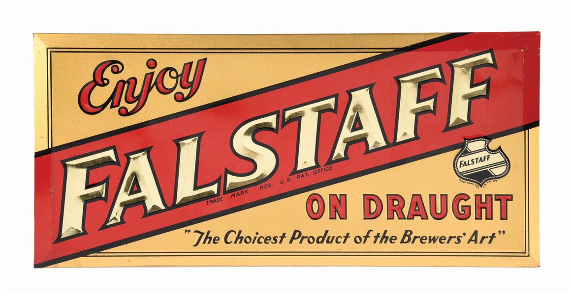 ENJOY FALSTAFF ON DRAUGHT BEER TIN OVER CARDBOARD SIGN